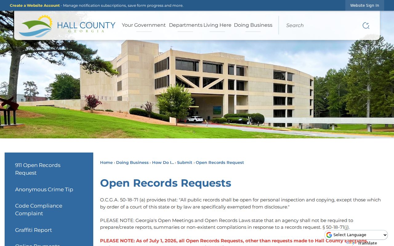Hall County residents directory open records routes