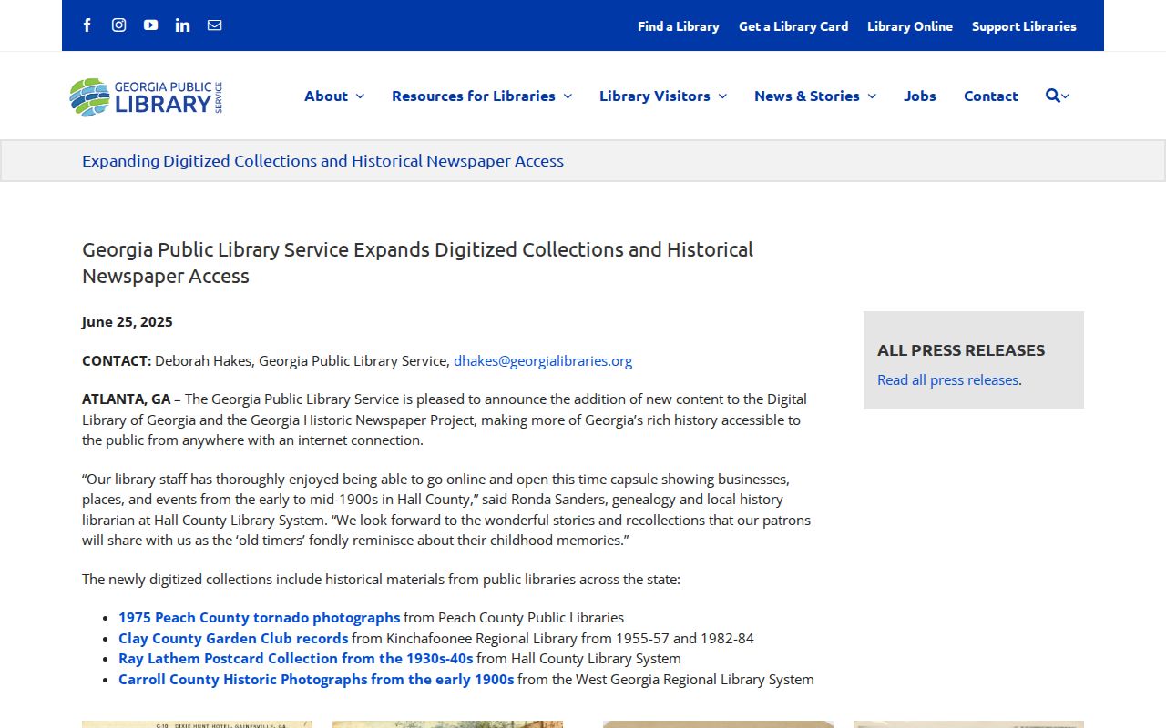 Georgia library digitization initiative supporting Hall County house-history research